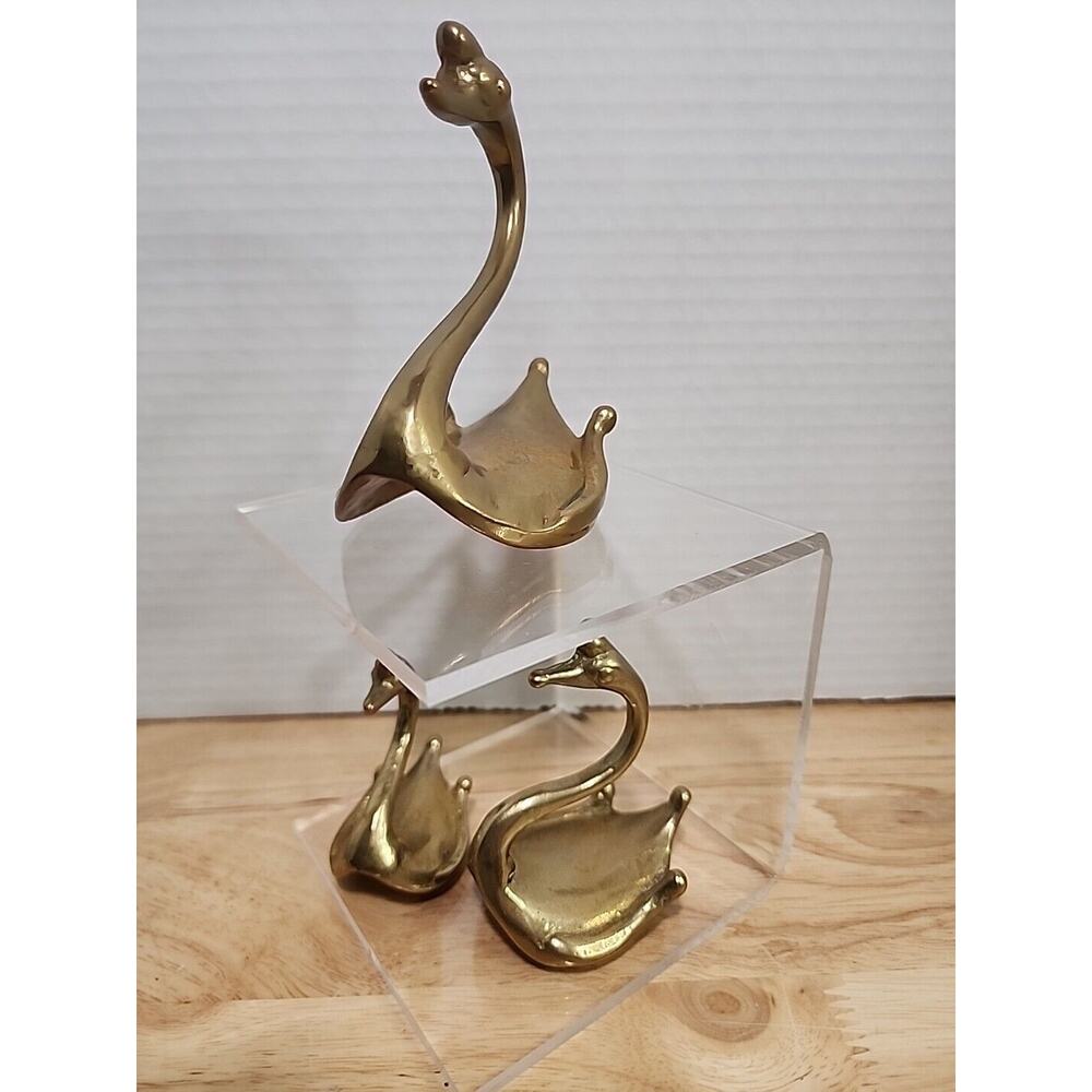 Brass Swan Rockers Trio Trinket Figurines 4" 3" 2.5" Set Vintage - Picture 2 of 6